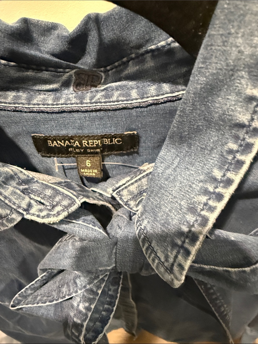 Banana Republic Women's Denim Tie-Neck Blouse - Blue - Picture 2 of 4